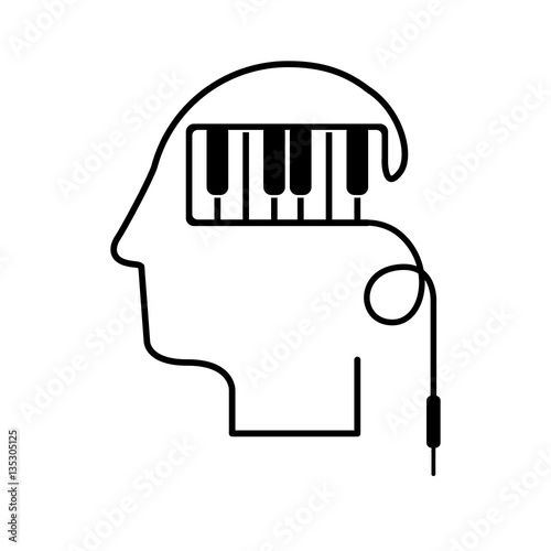 black silhouette head with piano keys vector illustration
