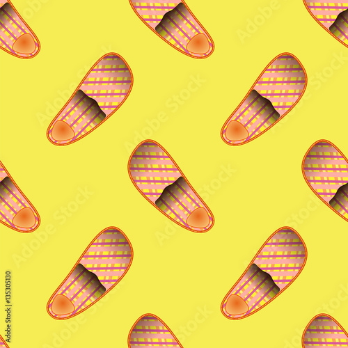 Home Soft Orange Slippers Seamless Pattern on Yellow Background