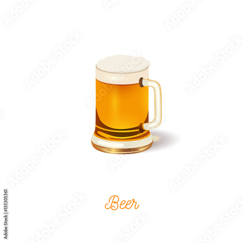 Glass of beer icon. Realistic vector illustration