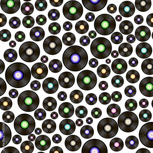 Black Vynil Records Seamless Pattern on White Background