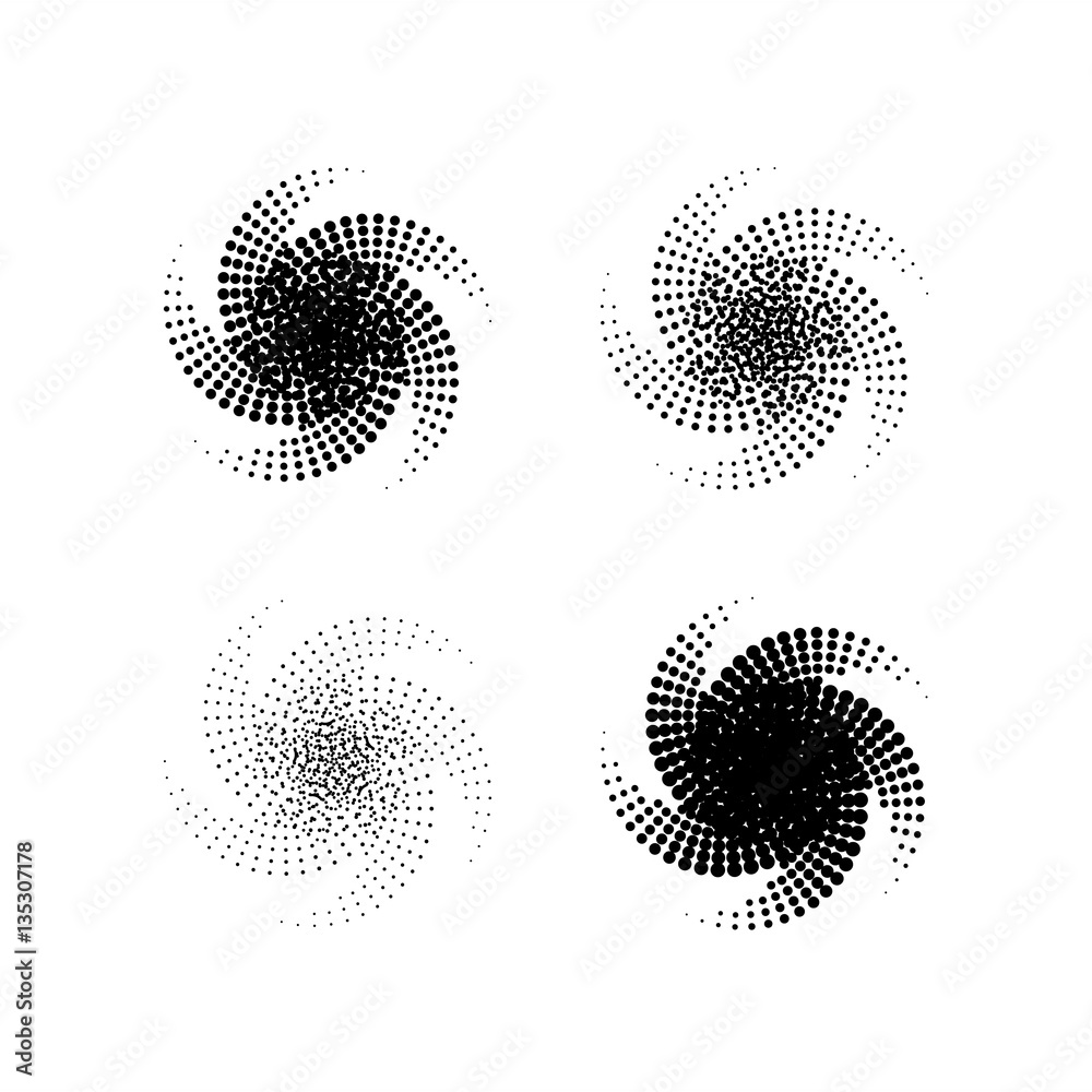Abstract dotted star. Halftone effect surface. Black dots on white background. Black and white sunburst
