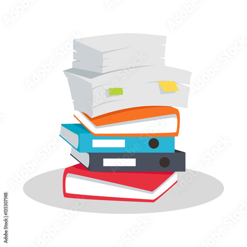 Stack of Documents Vector Flat Design on White.
