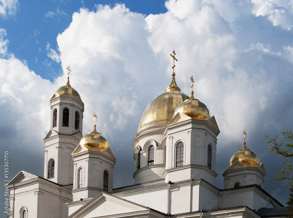 Domes of Alexander Nevsky Cathedral closeup, Simferopol, Crimea