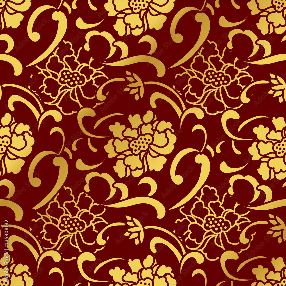 Seamless Golden Chinese Background Spiral Curve Peony Flower Seamless Golden Chinese Background Spiral Curve Peony Flower