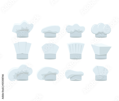 Cartoon Chef White Hats Set. Vector