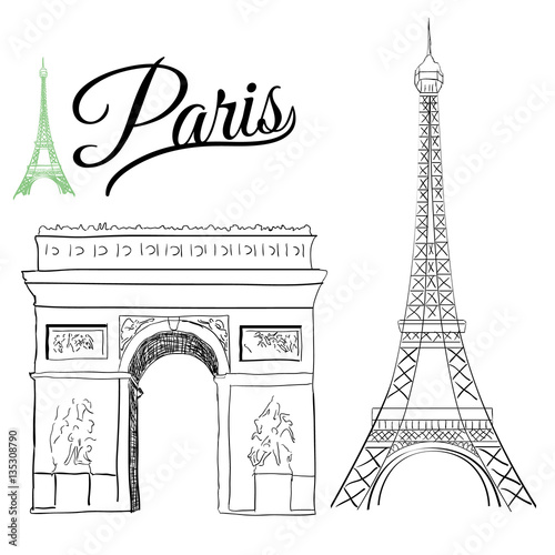 Hand drawn Paris landmarks