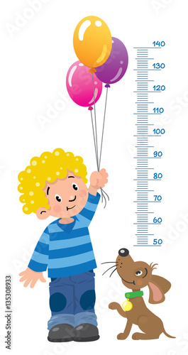 Meter wall or height chart with boy and puppy