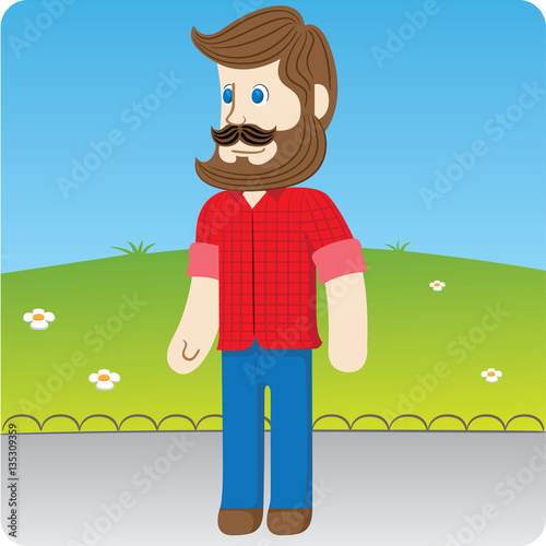 Illustration of male person mascot representing the hipster fashion. Ideal for catalog and promotional materials