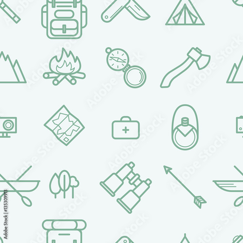 Line Style Travel Pattern. Vector Illustration of Tourism.