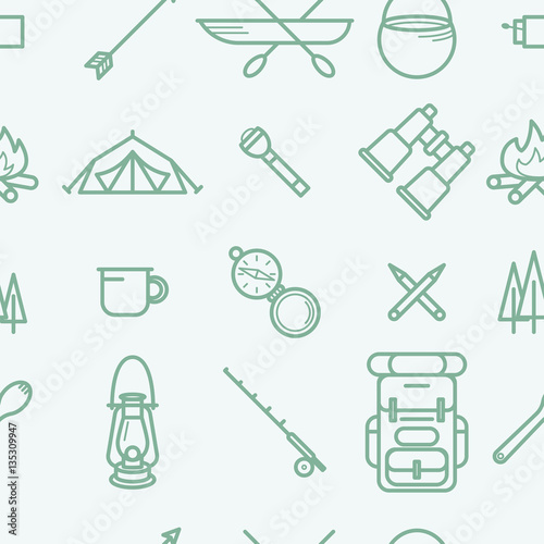 Line Style Travel Pattern. Vector Illustration of Tourism.