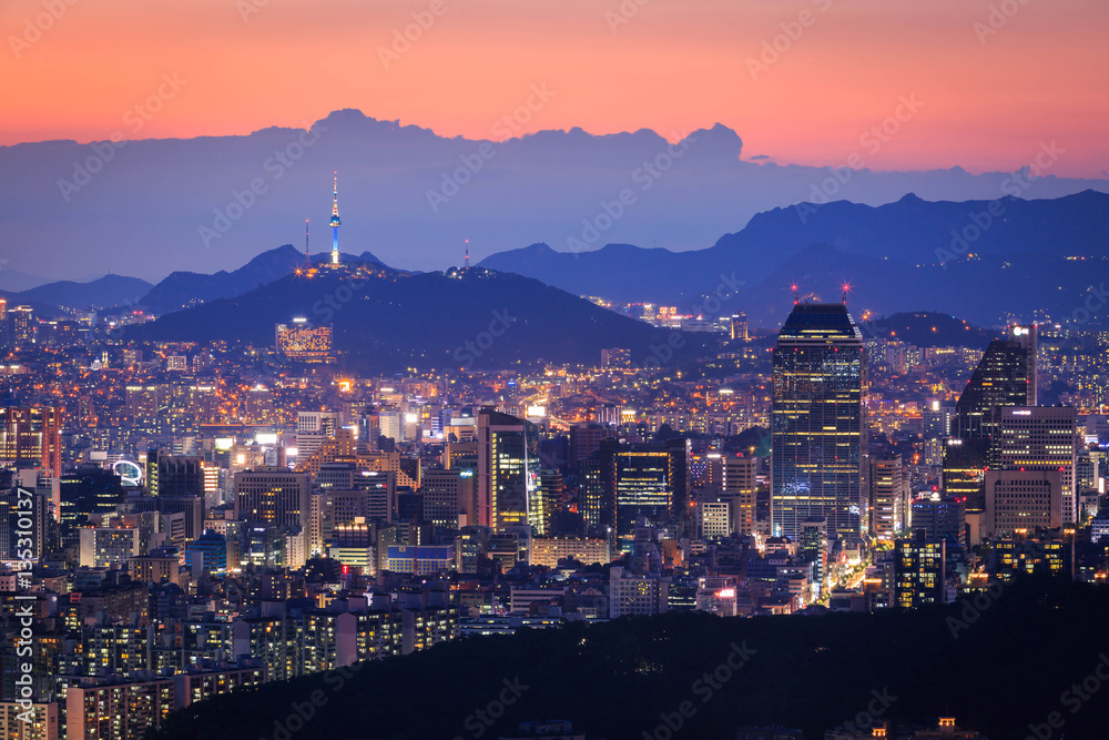 Seoul City in Sunset, South Korea.