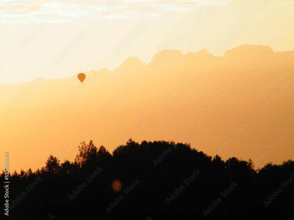 balloon flying over the forest