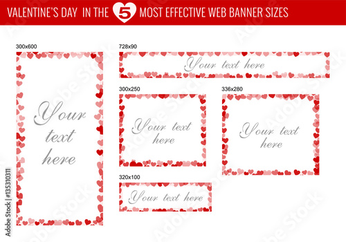 Web banner hearts set in the five most effective sizes