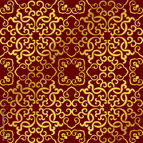 Seamless Golden Chinese Background Spiral Cross Chain Kaleidoscope