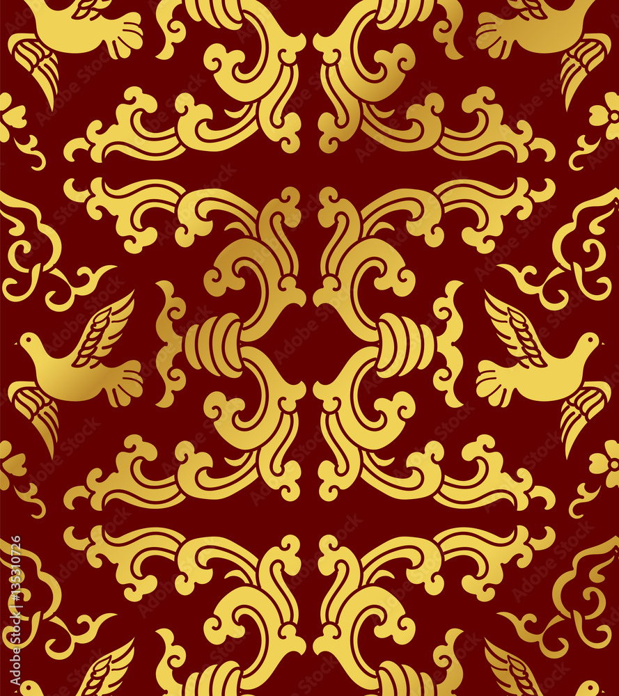 Seamless Golden Chinese Background Retro Spiral Wave Pigeon Seamless Golden Chinese Background Retro Spiral Wave Pigeon