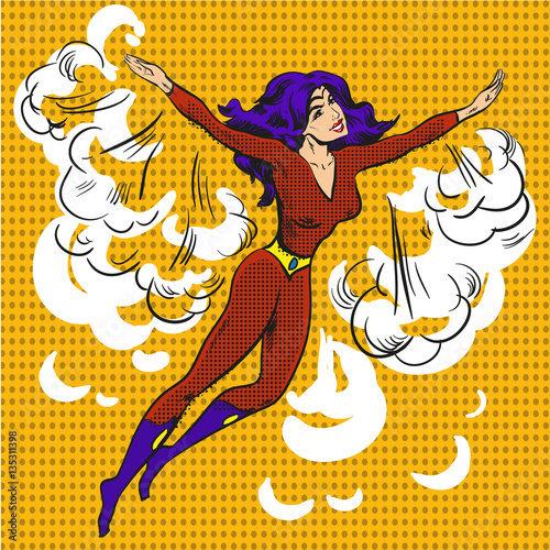 Vector hand drawn cartoon character pop art superwoman