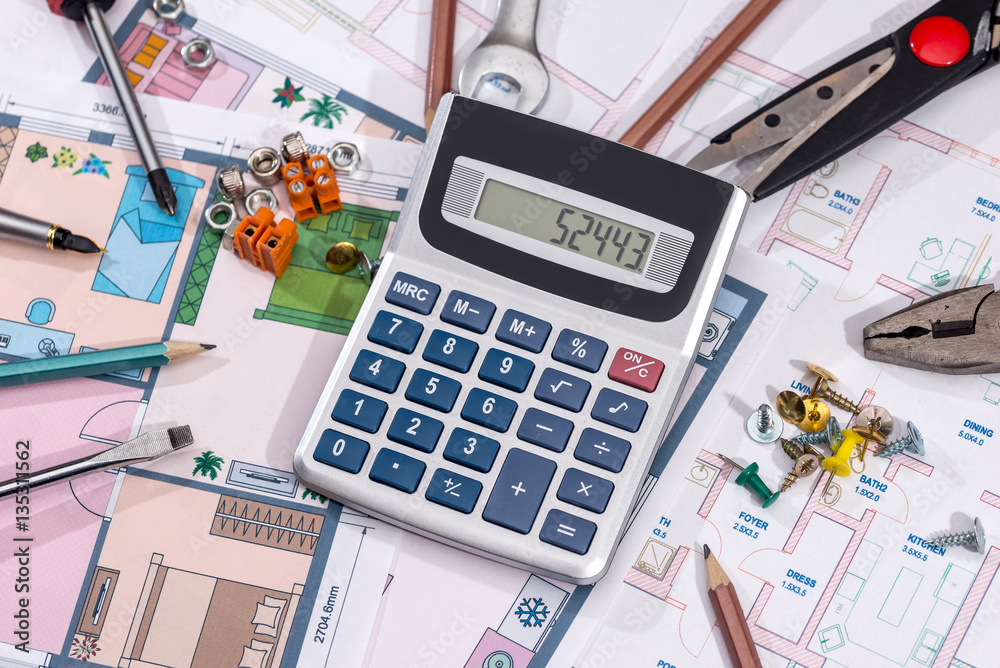 Home construction plans with drawing tools. macro.; Home construction plans with drawing tools. macro.;