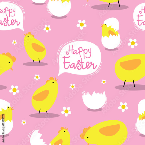 Seamless Easter card with chick design and pink background
