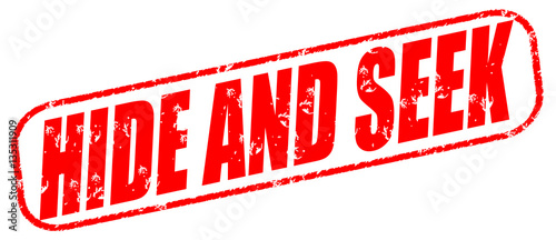 Hide and seek on the white background, red illustration