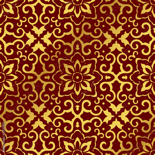 Seamless Golden Chinese Background Cross Spiral Frame Flower
