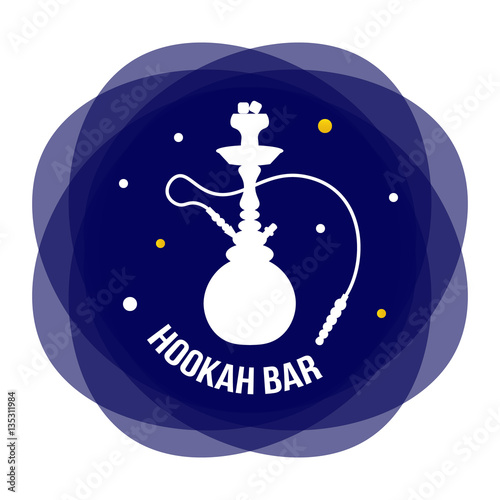 Flat design hookah, shisha bar label, tag, sticker, icon isolated on white background.