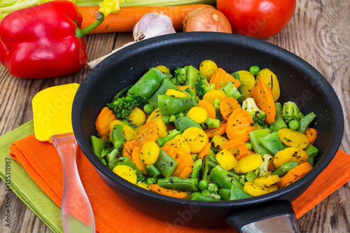 Vegetarian food: cooked mix of vegetables in a pan