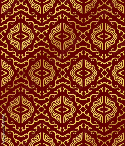 Seamless Golden Chinese Background Spiral Cross Kaleidoscope Geometry