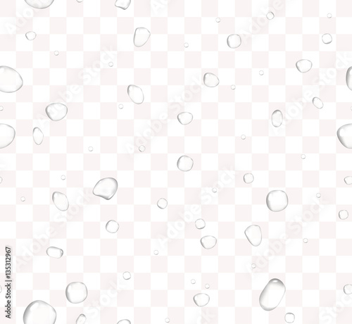 Vector seamless pattern with realistic drops water on the transparent background.