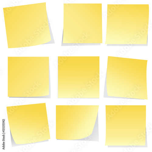 Set of yellow sticky note isolated on white background