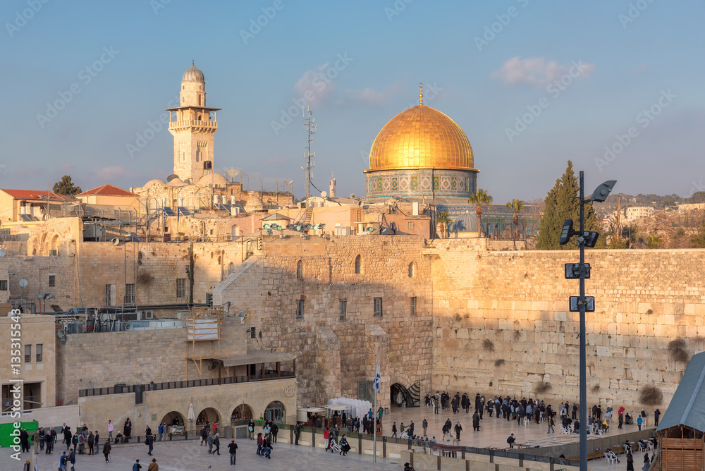 A view of Western Wall and golden Dome of the Rock, 