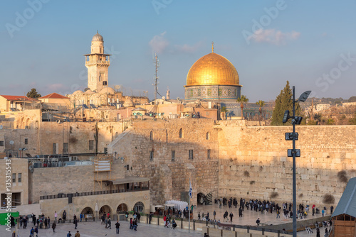A view of Western Wall and golden Dome of the Rock, 