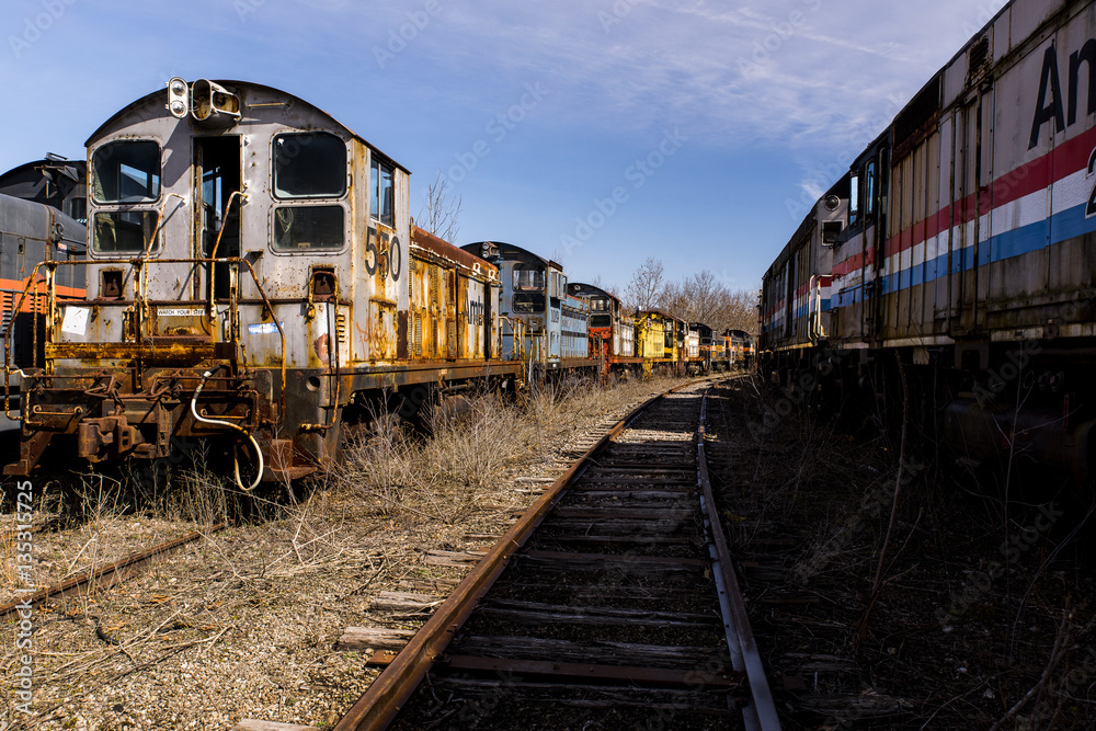 Obraz premium Abandoned Trains, Locomotive and Railroad - Ohio