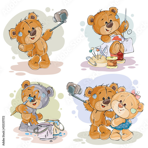 Set vector clip art illustrations of enamored teddy bears