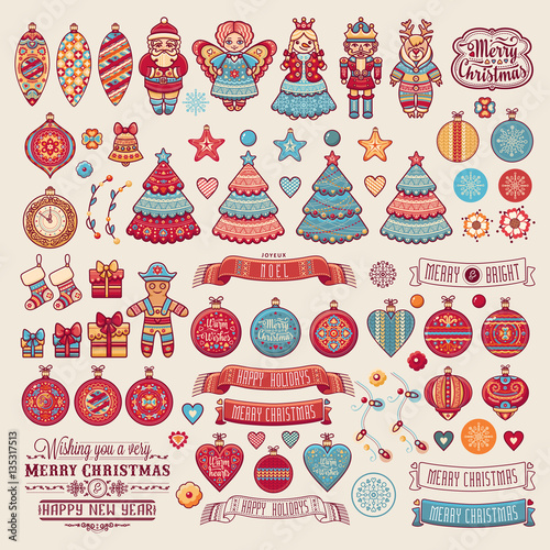 Christmas decorations for invitations and greeting cards. 