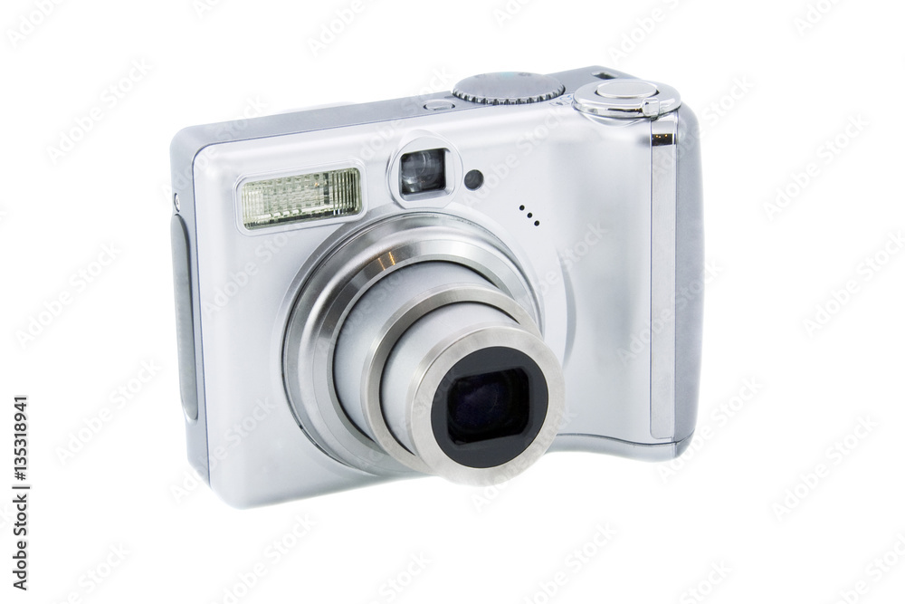 Silver digital camera isolated over white background