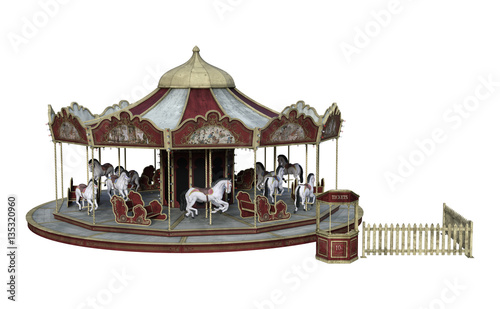 3D Rendering Vintage Carousel on White