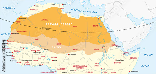 Vector map of the Sahara desert and Sahel zone photo