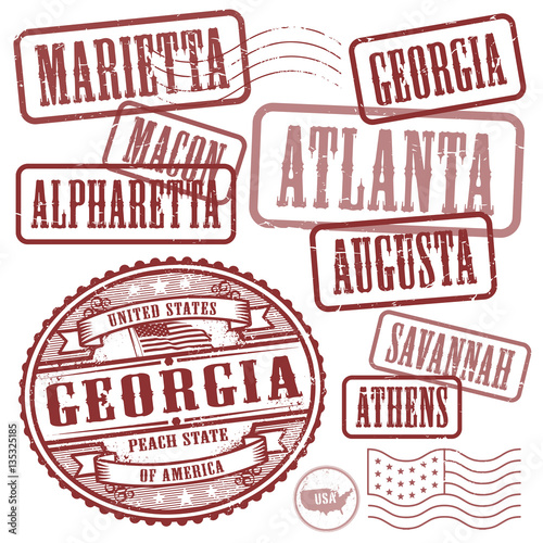 Stamps set with names of cities in State of Georgia