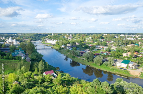 The city of Torzhok, Tver region, Russia. View of the city and river Tvertsa