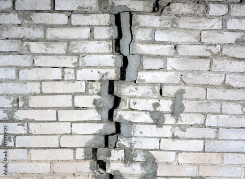 Принти на полотні Crack, a white brick wall, bug, masonry, repair, construction