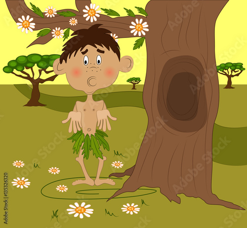 Vector illustrated cartoon helpless African kid.