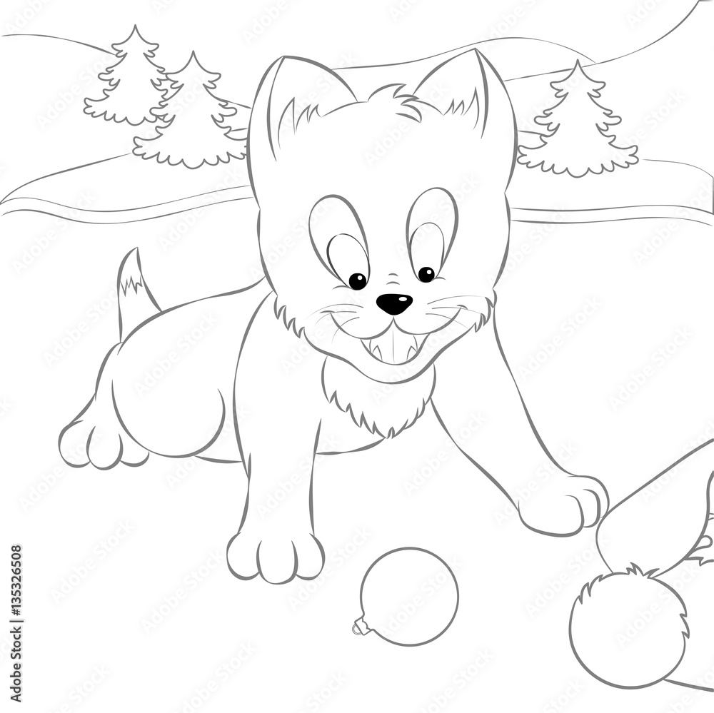 Funny and cute outline kitten found Santa Claus trail in simple cartoon  style. Page for art coloring book for kids. Vector illustration. Stock  Vector | Adobe Stock