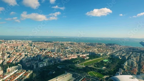 Airplane is Flying Above the Lisbon