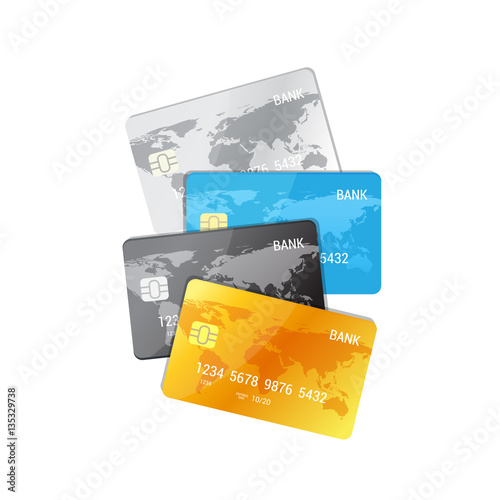 Payment concept. Set of credit cards - vector illustration in flat style.