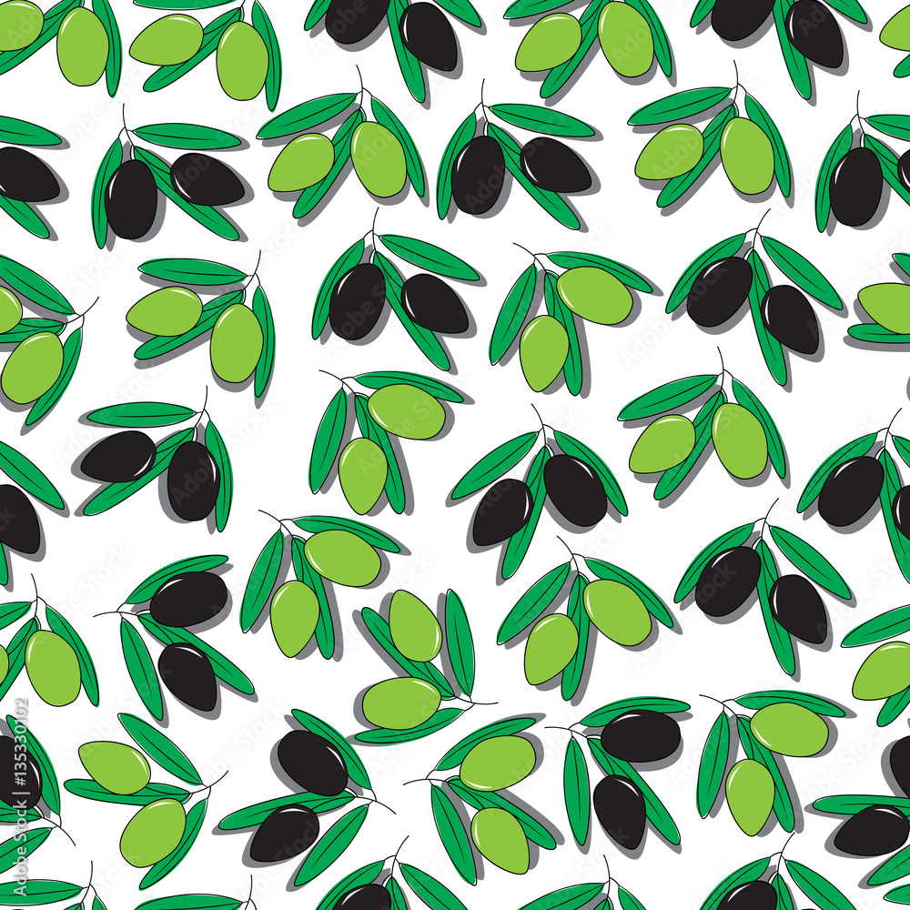 Seamless pattern with black and green olives