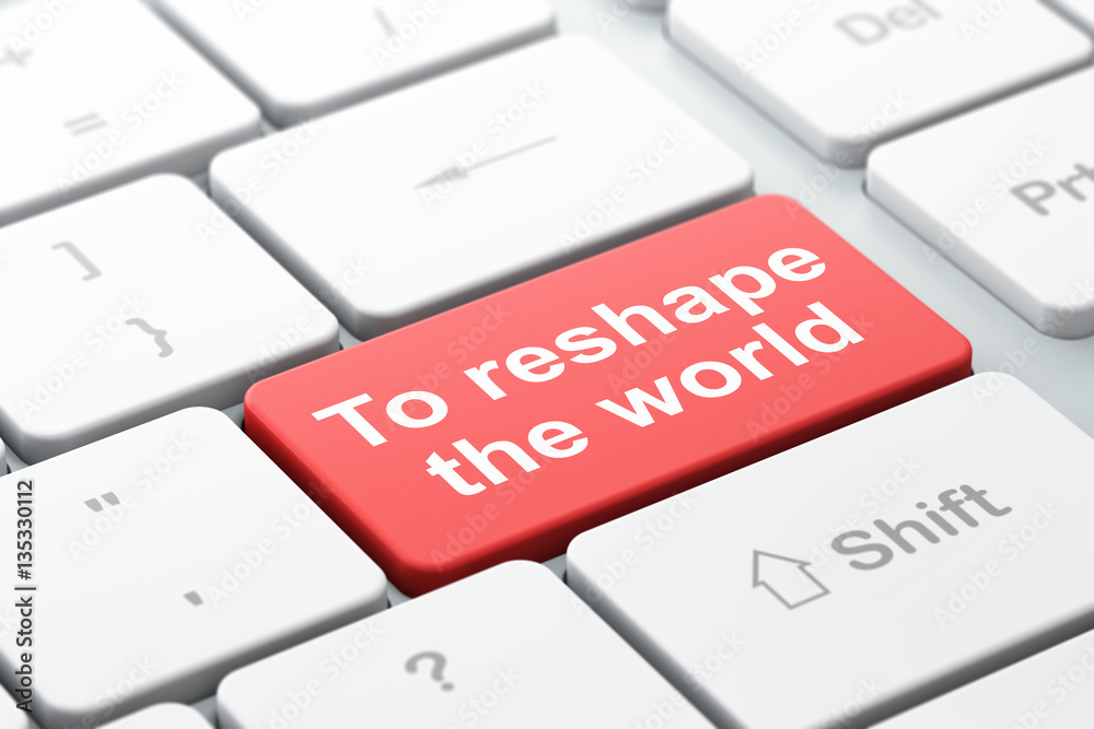 Politics concept: To reshape The world on computer keyboard background Politics concept: To reshape The world on computer keyboard background