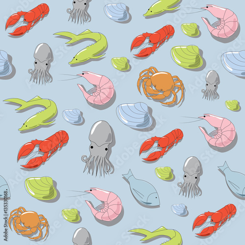 Seamless pattern with seafood