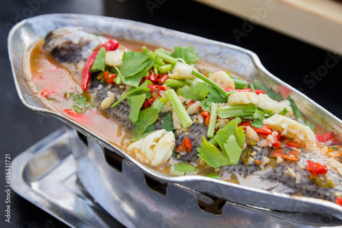 Steamed snapper fish with lemon , Spicy thai food