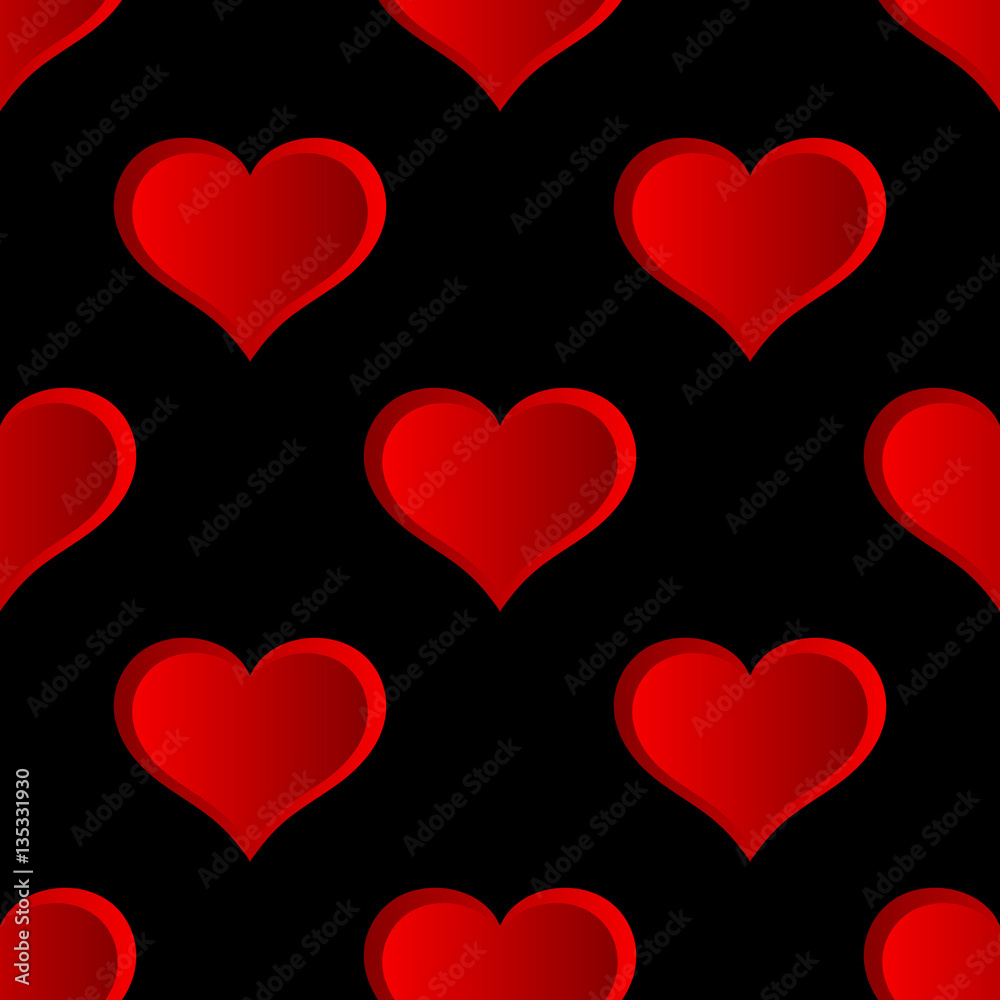 Vector Red Hearts Seamless Pattern.