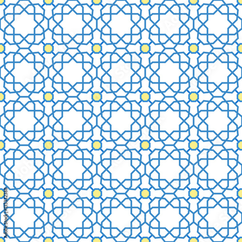 Seamless geometric pattern for your designs and backgrpounds. Modern ornament with repeating elements. Blue and yellow pattern
